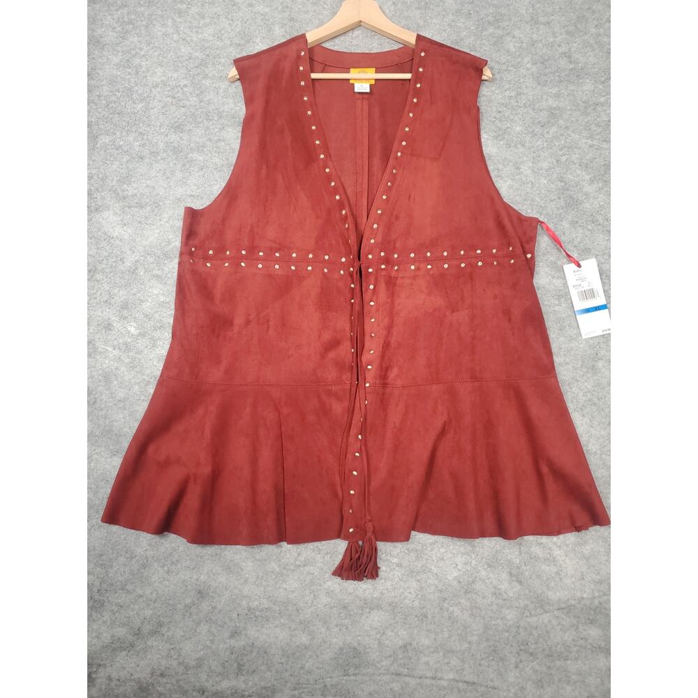 NWT Ruby Rd Women's XL Red Faux Suede Tie Front Vest Copper Tone Hardware